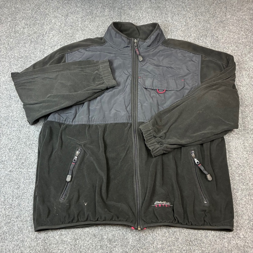 Eddie Bauer EBTEK Mens XL Tall Fleece Full Zip Jacket Black Nylon Overlay Trim